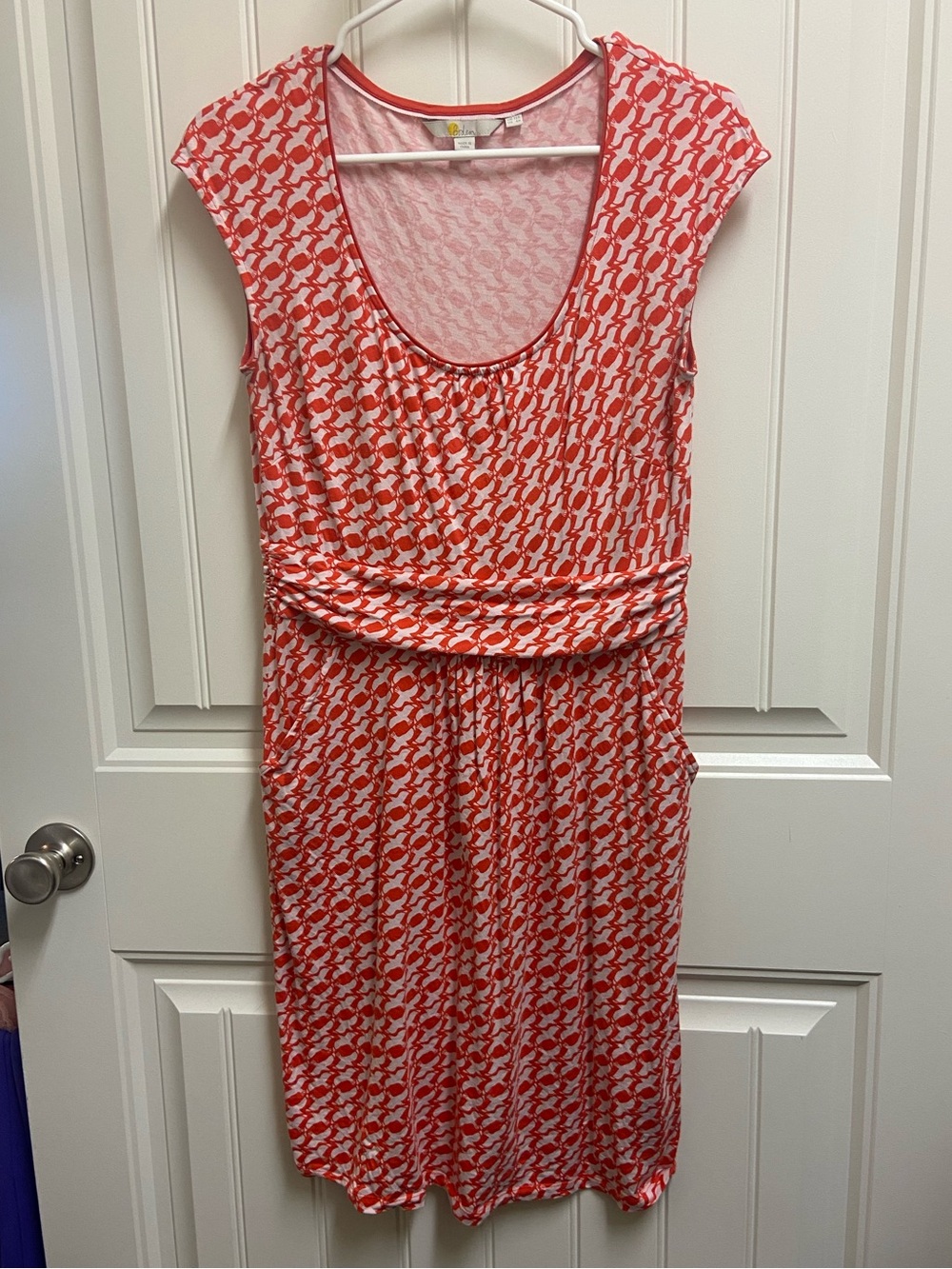 Boden Margot Jersey Dress in Orange and White Bird Print